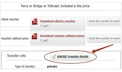 Edit  of the transfer details