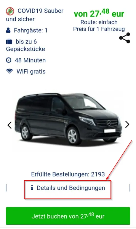 Details und Bedingungen des Autos