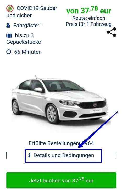 Fragment der Bestellung - Details und Bedingungen Button Platzierung.