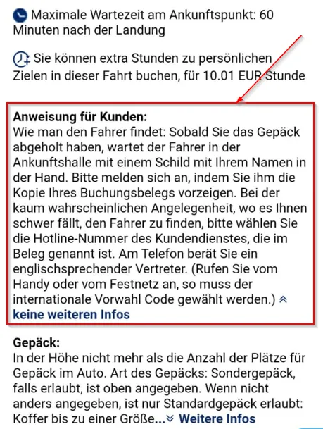 Anweisung für den Kunden, sich mit einem Fahrer zu treffen