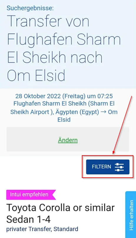 Filters for selecting a transfer offer with luggage